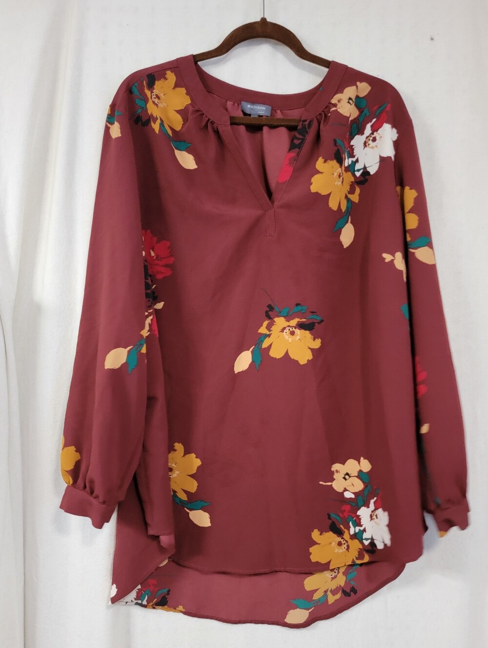 Madison Burgundy Floral Split-Notch Tunic